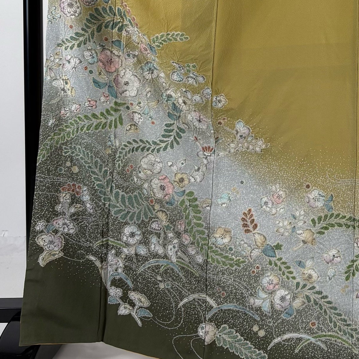 訪問着 身丈167.5cm 裄丈67cm M 袷 辻が花 流水 金彩 ぼかし からし色