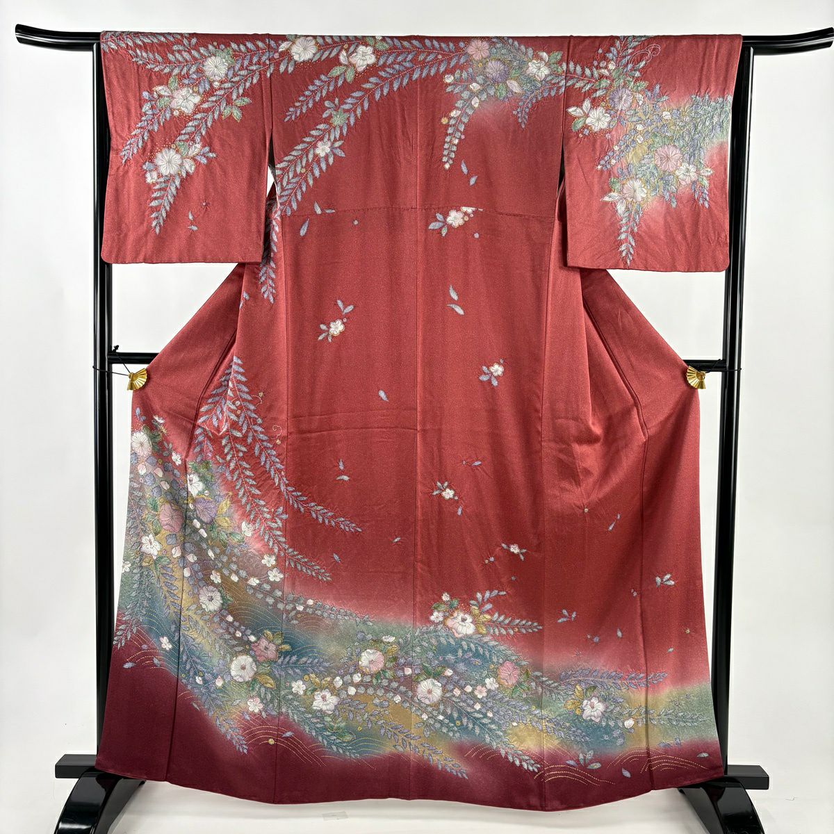 訪問着 身丈162cm 裄丈63.5cm S 袷 辻が花 金彩 ぼかし 黒 正絹 名品