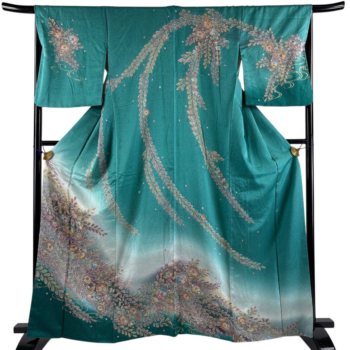 6108］訪問着 美品 流水花松 ぼかし 金彩 正絹 着物 袷 訪問着 着物