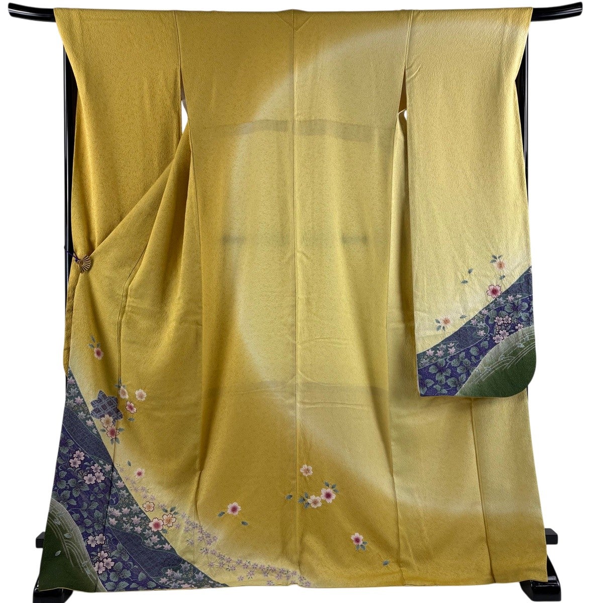 美品】 振袖 身丈174cm 裄丈69.5cm L 袷 桜 雪輪 金彩 染め分け 山吹色