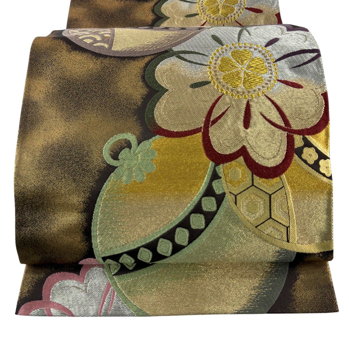 袋帯 秀品 振袖向き 鈴乃屋 桜 華文 金銀糸 箔 白 六通 正絹｜中古