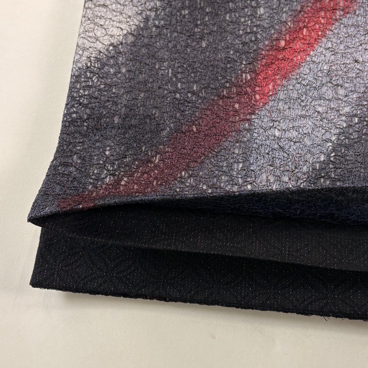 美品】 袋名古屋帯 名品 幾何学模様 ぼかし 黒灰 正絹｜中古・古着