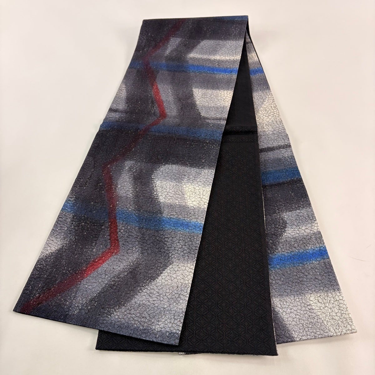 美品】 袋名古屋帯 名品 幾何学模様 ぼかし 黒灰 正絹｜中古・古着