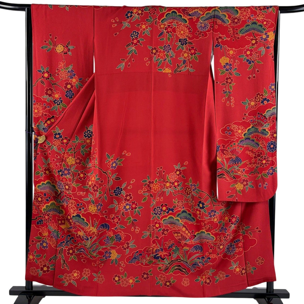 振袖 身丈158cm 裄丈64.5cm M 袷 蝶 松梅 赤 正絹 秀品｜中古・古着