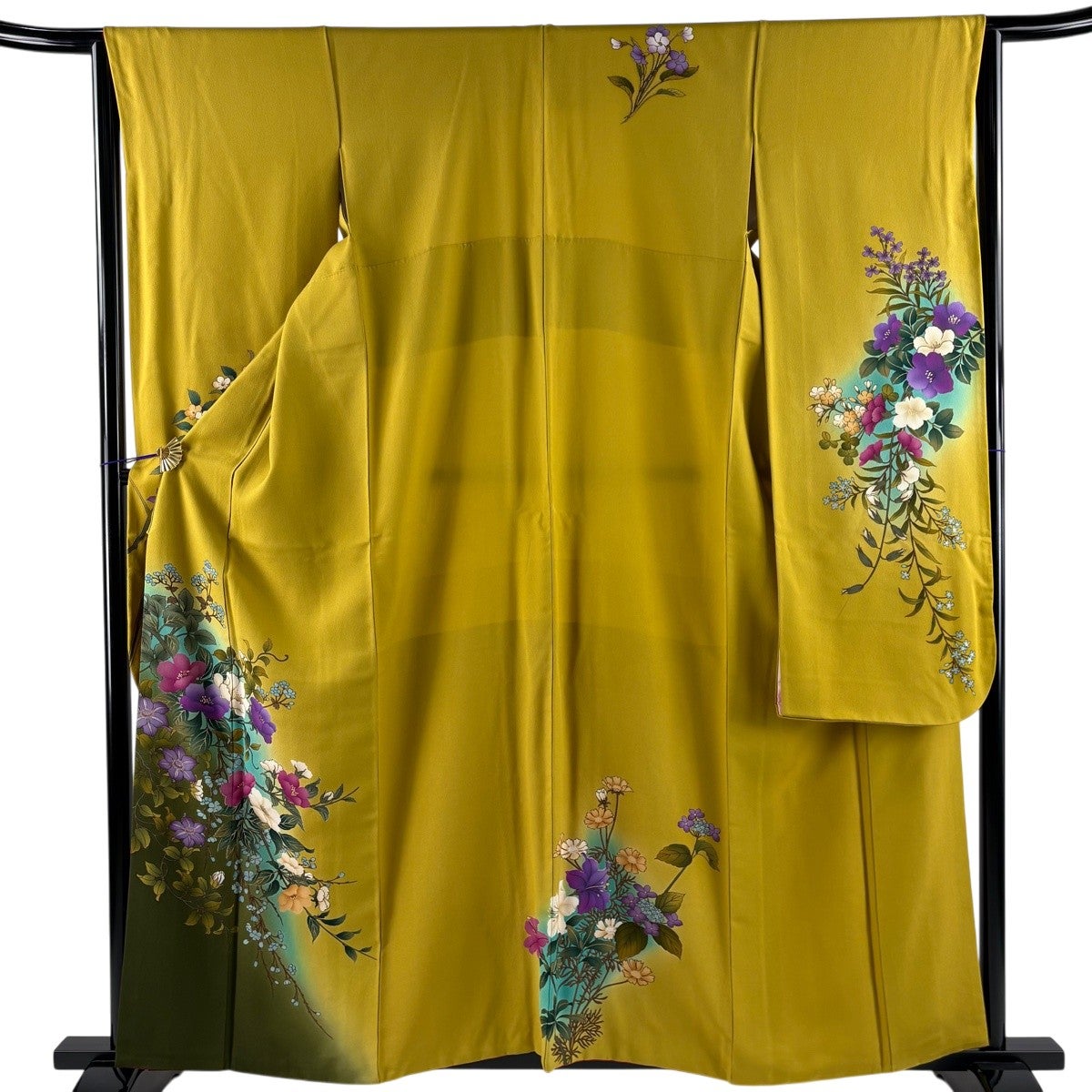 50%OFF 振袖 身丈157cm 裄丈62cm S 袷 牡丹 紫陽花 金彩 からし色 正絹