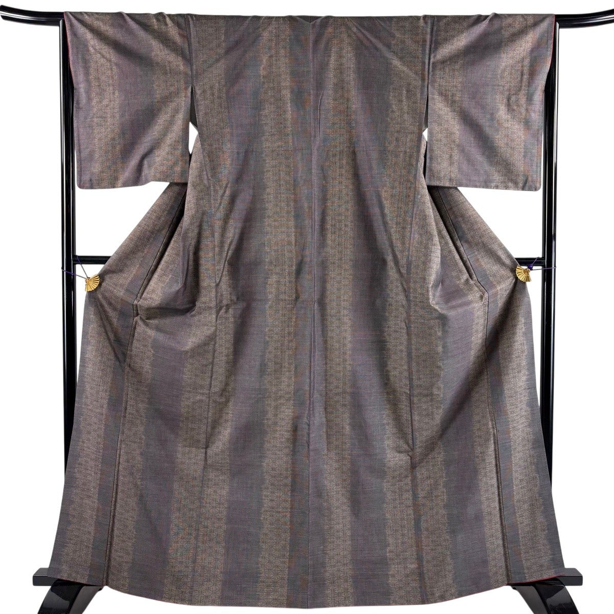 紬 正絹 美品 乱格子 錆納戸（お取り寄せ品） 草模様 紬 美品