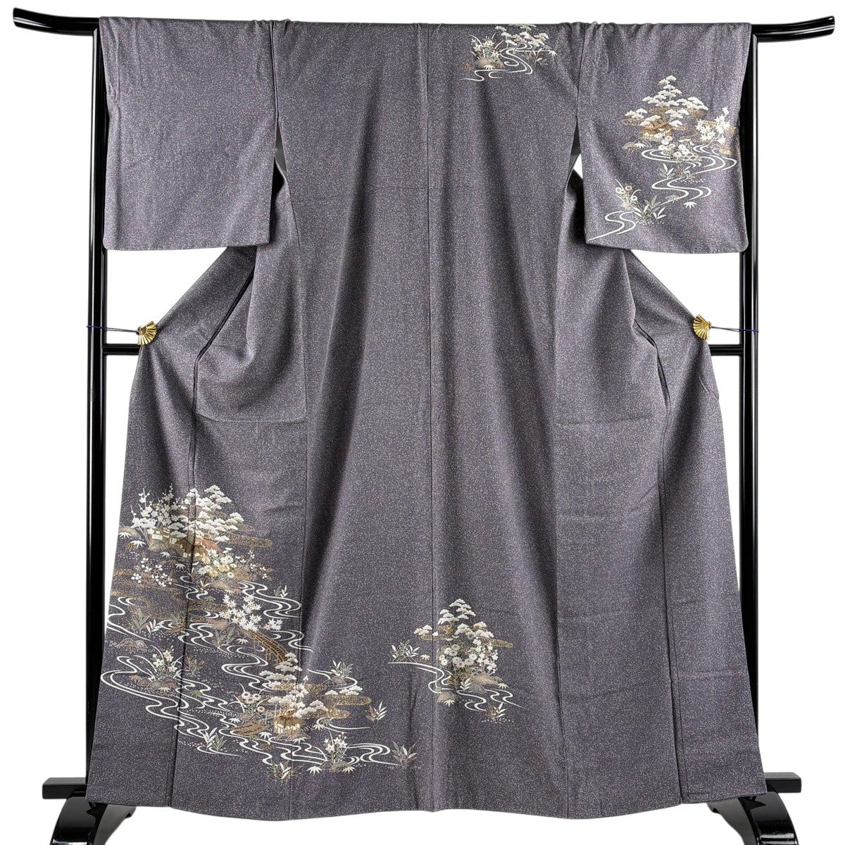 美品】 付下げ 身丈163cm 裄丈67cm M 袷 家屋 松竹梅 金糸 金彩 灰紫