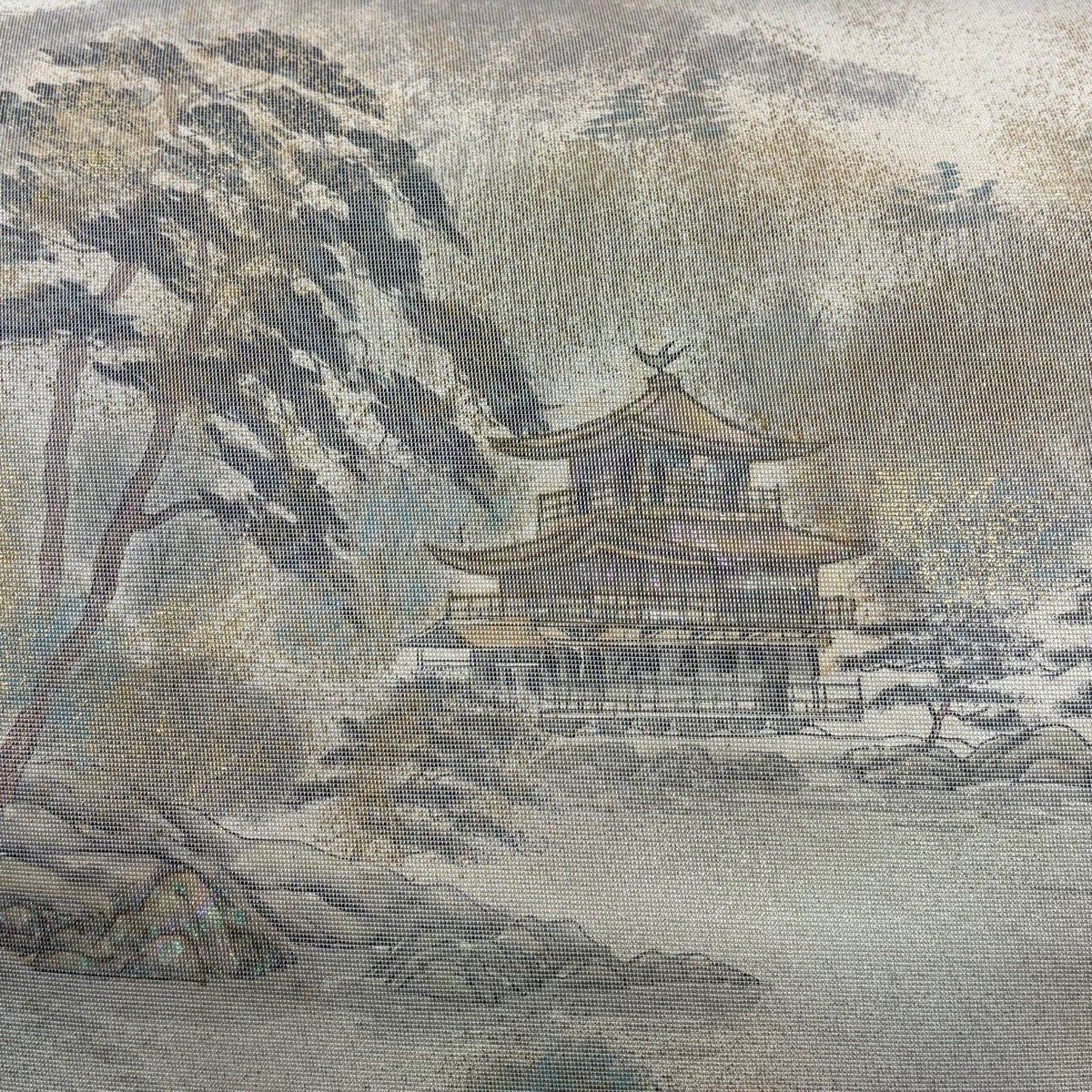 袋帯 秀品 落款あり 日本百景 金閣寺 金閣寺 風景 螺鈿箔 金銀彩