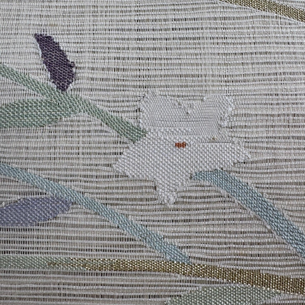 名古屋帯 秀品 夏帯 絽 八寸名古屋帯 草花 金糸 ベージュ 正絹｜中古