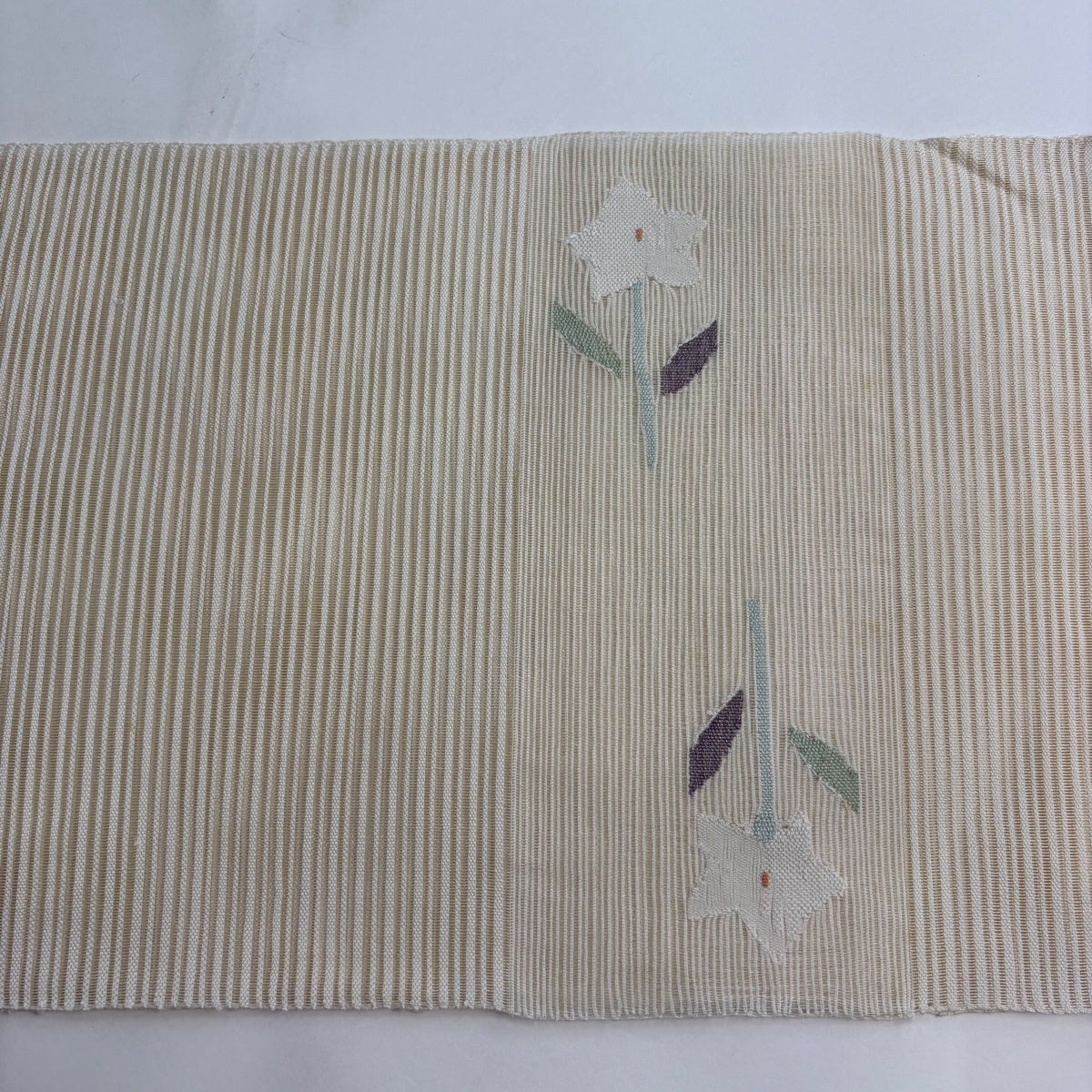 名古屋帯 秀品 夏帯 絽 八寸名古屋帯 草花 金糸 ベージュ 正絹｜中古