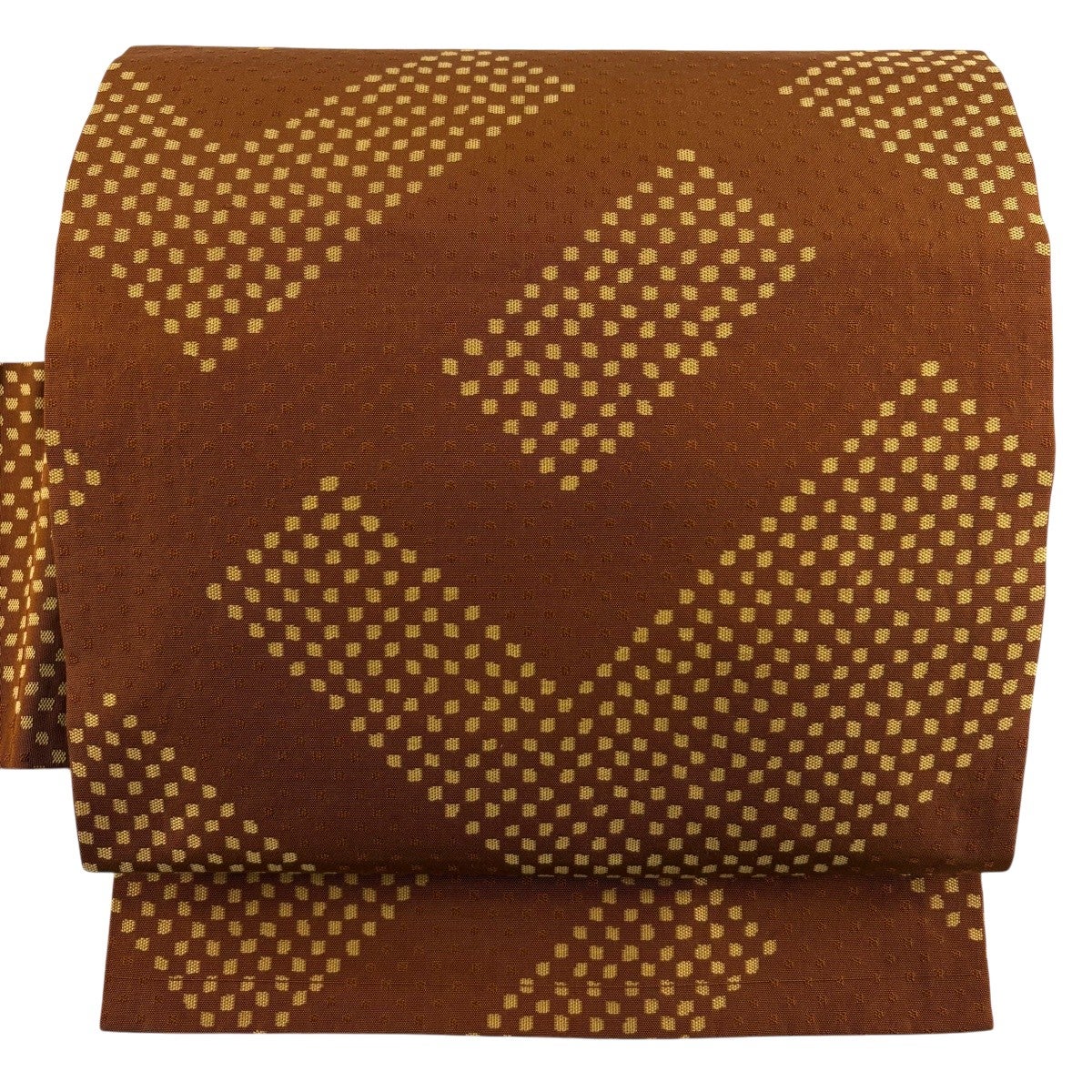 美品】 名古屋帯 秀品 関西仕立て 幾何学模様 茶色 正絹｜中古・古着