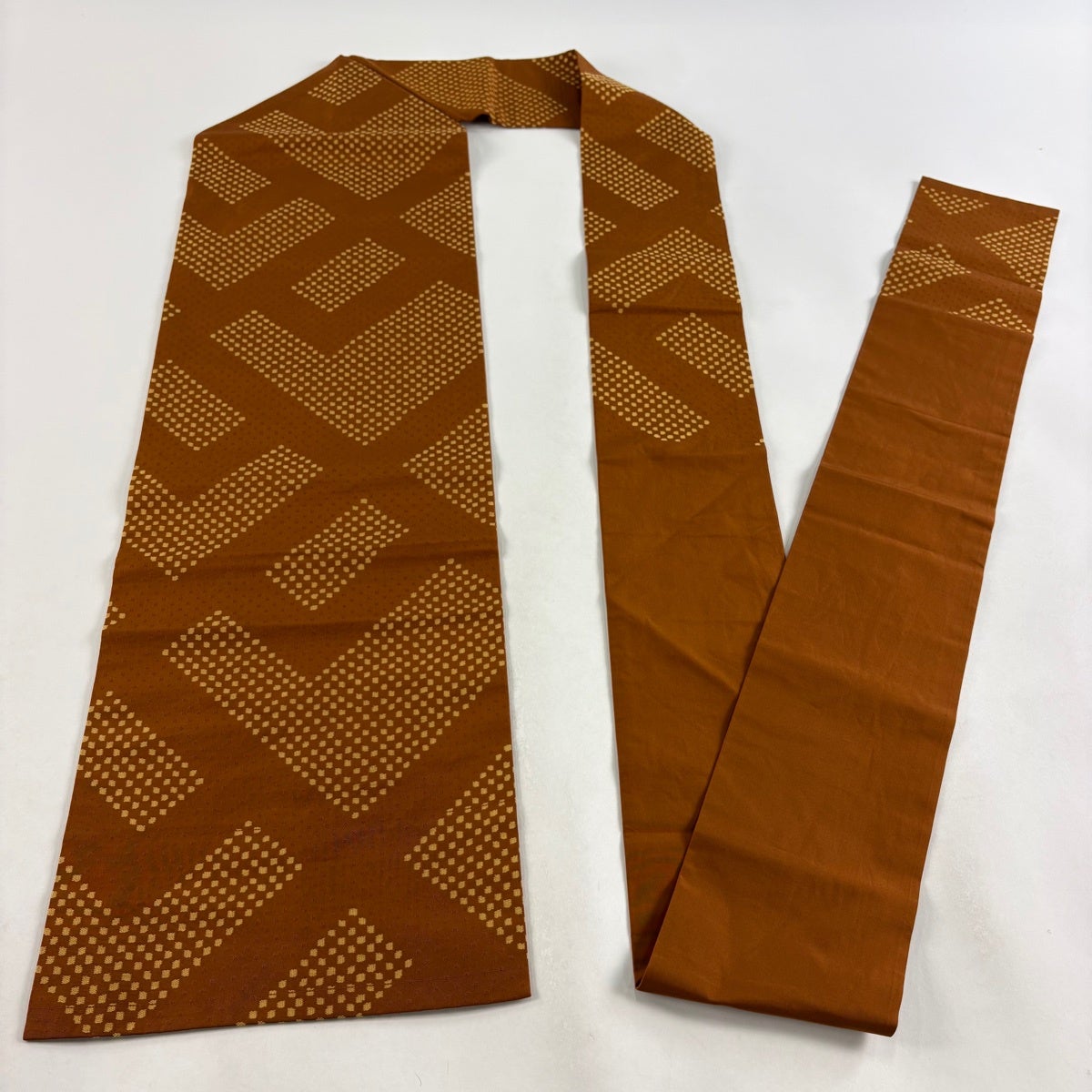 美品】 名古屋帯 秀品 関西仕立て 幾何学模様 茶色 正絹｜中古・古着