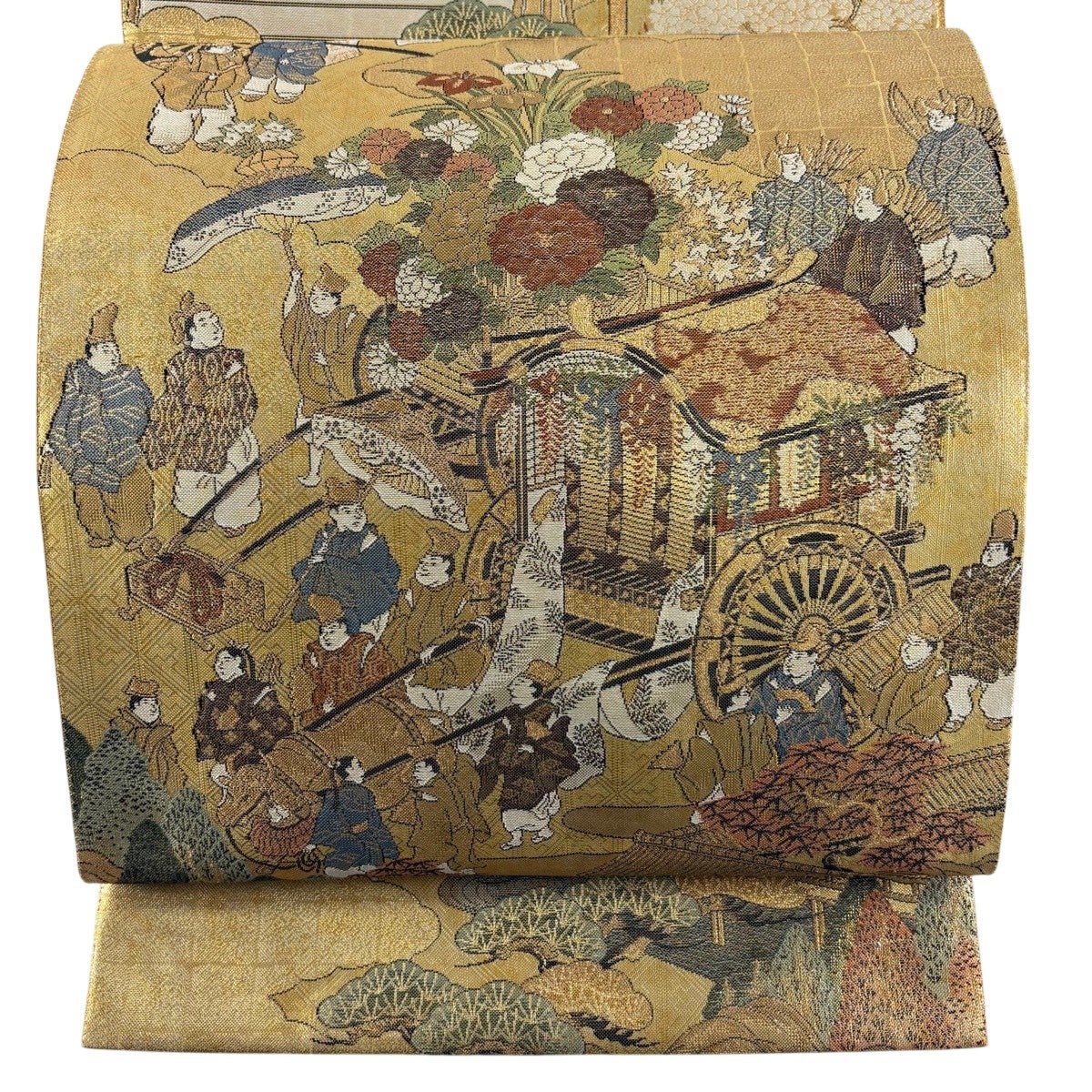 袋帯 秀品 松竹梅 違い棚 金糸 金彩 灰紫 お太鼓柄 正絹 【中古】 袋帯