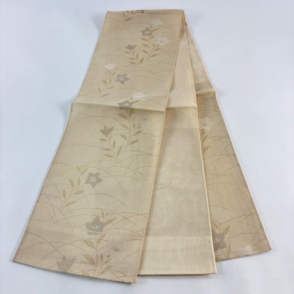 袋帯 秀品 夏帯 紗 桔梗 金銀糸 ベージュ 六通 正絹｜中古・古着