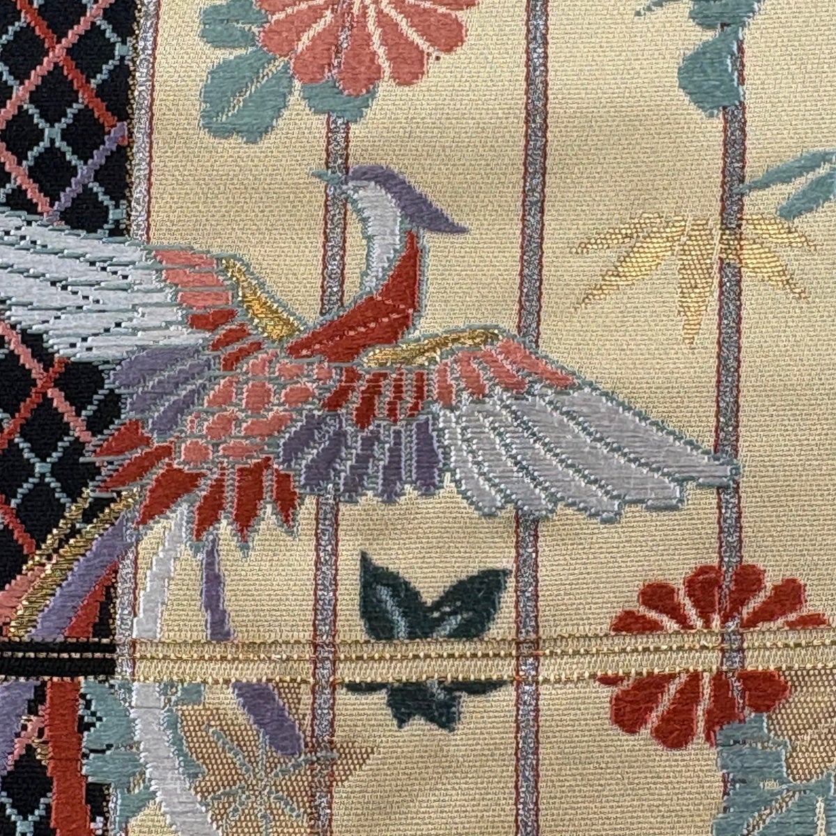 袋帯 秀品 関西仕立て 松竹梅 鳳凰 箔 金銀糸 クリーム 六通 正絹