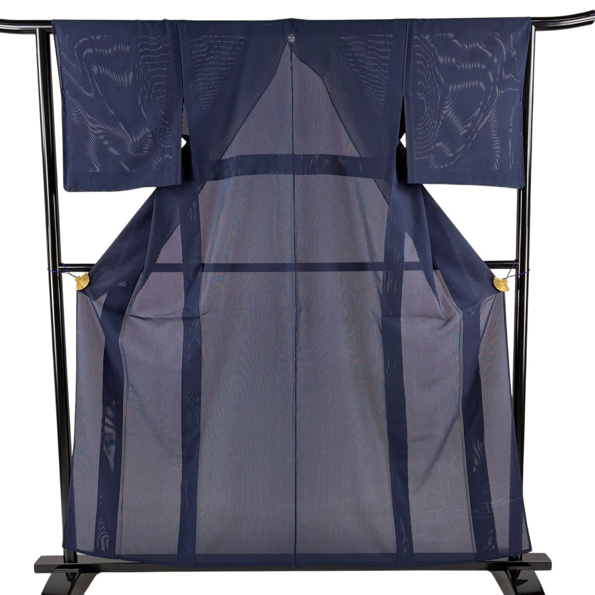 美品】 色無地 身丈159cm 裄丈64cm M 薄物 縦絽 紺色 正絹 秀品 一つ紋