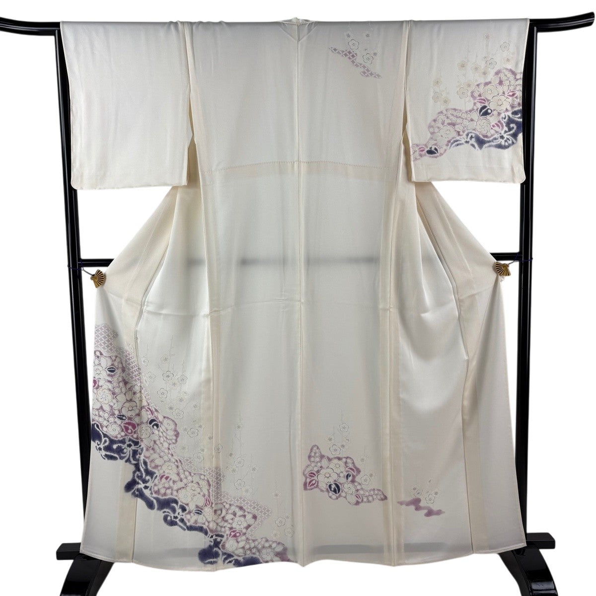 美品】 付下げ 身丈161cm 裄丈64.5cm M 単衣 草花 枝梅 クリーム 正絹