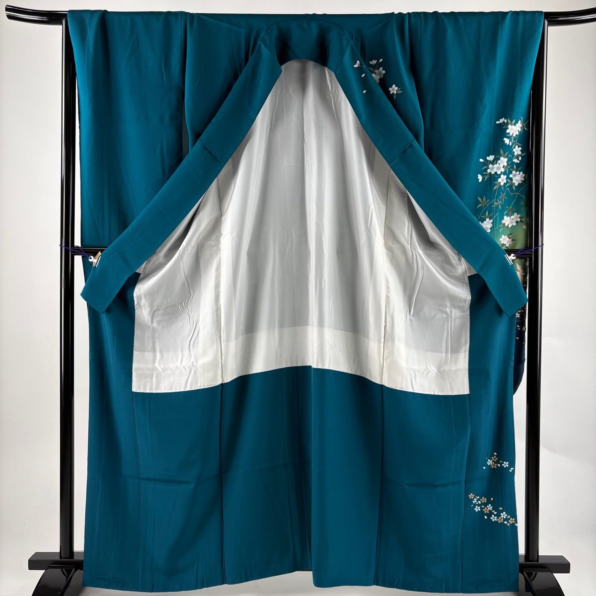 振袖 身丈164cm 裄丈67.5cm L 袷 牡丹 御所車 刺繍 金銀彩 青緑 正絹