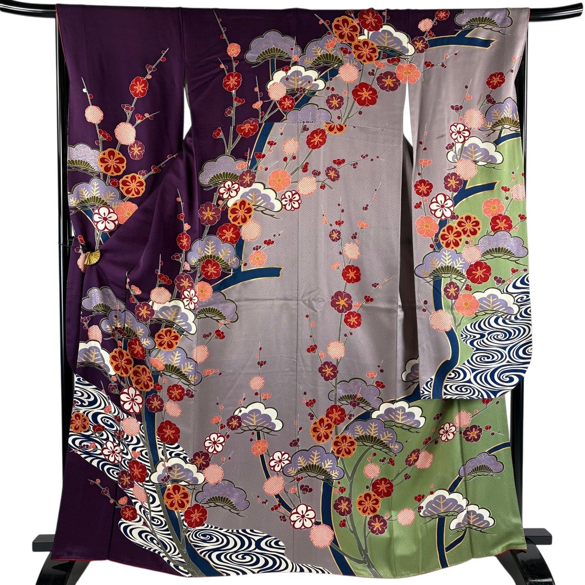 正絹絞り振袖 赤紫花柄　身丈155cm 振袖 総絞り 菊花 - からん::アンティーク着物・リサイクル着物の通販