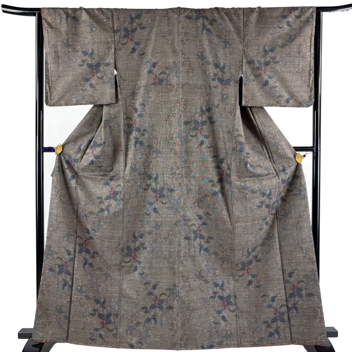 美品】 大島紬 身丈164cm 裄丈65cm M 袷 純泥染 証紙あり 草花 焦茶色