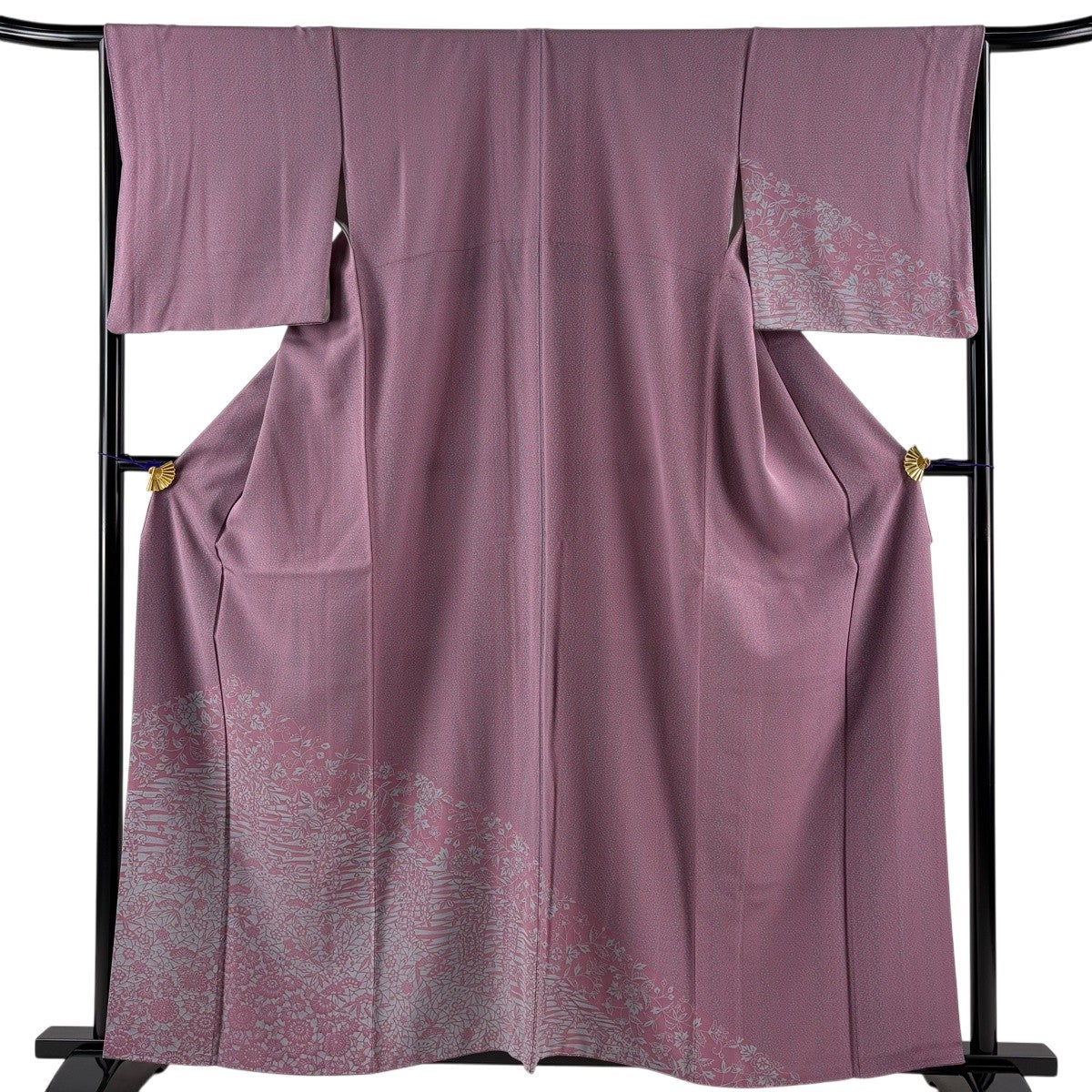 美品】 付下げ 身丈159.5cm 裄丈66cm M 袷 藤 松梅 紫 正絹 秀品｜中古