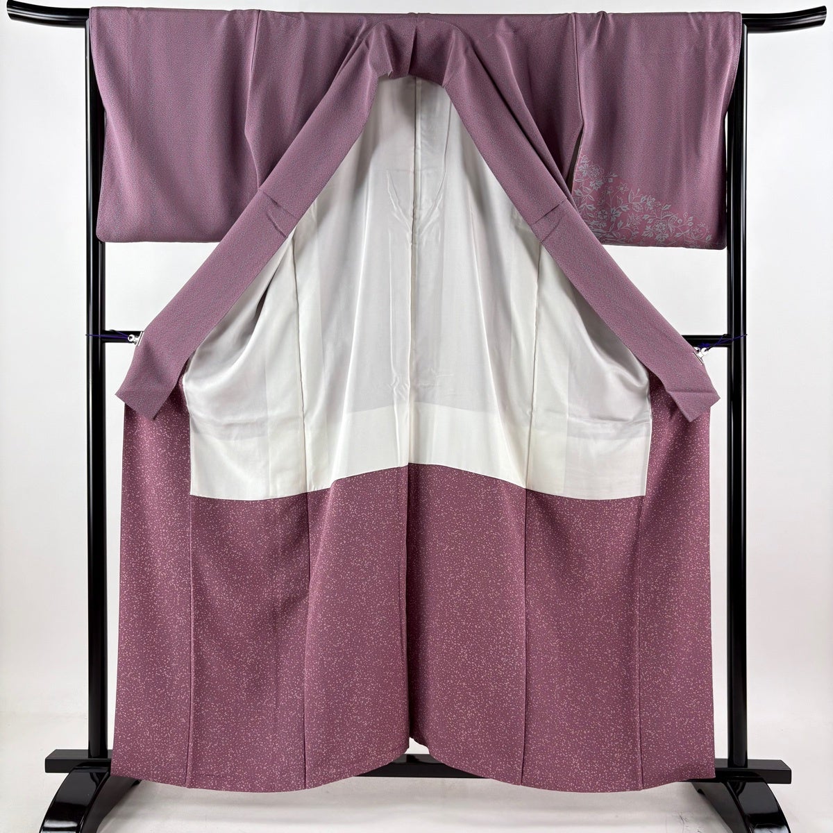 美品】 付下げ 身丈159.5cm 裄丈66cm M 袷 藤 松梅 紫 正絹 秀品｜中古