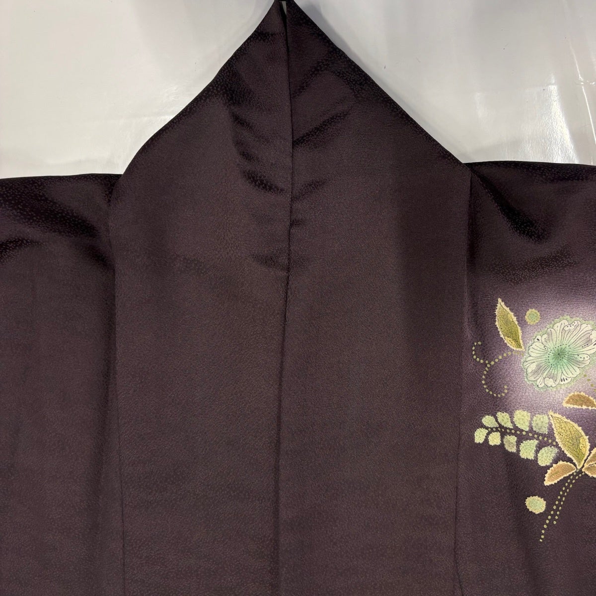 美品】 付下げ 身丈164cm 裄丈64.5cm M 袷 草花 絞り ぼかし 茶紫 正絹
