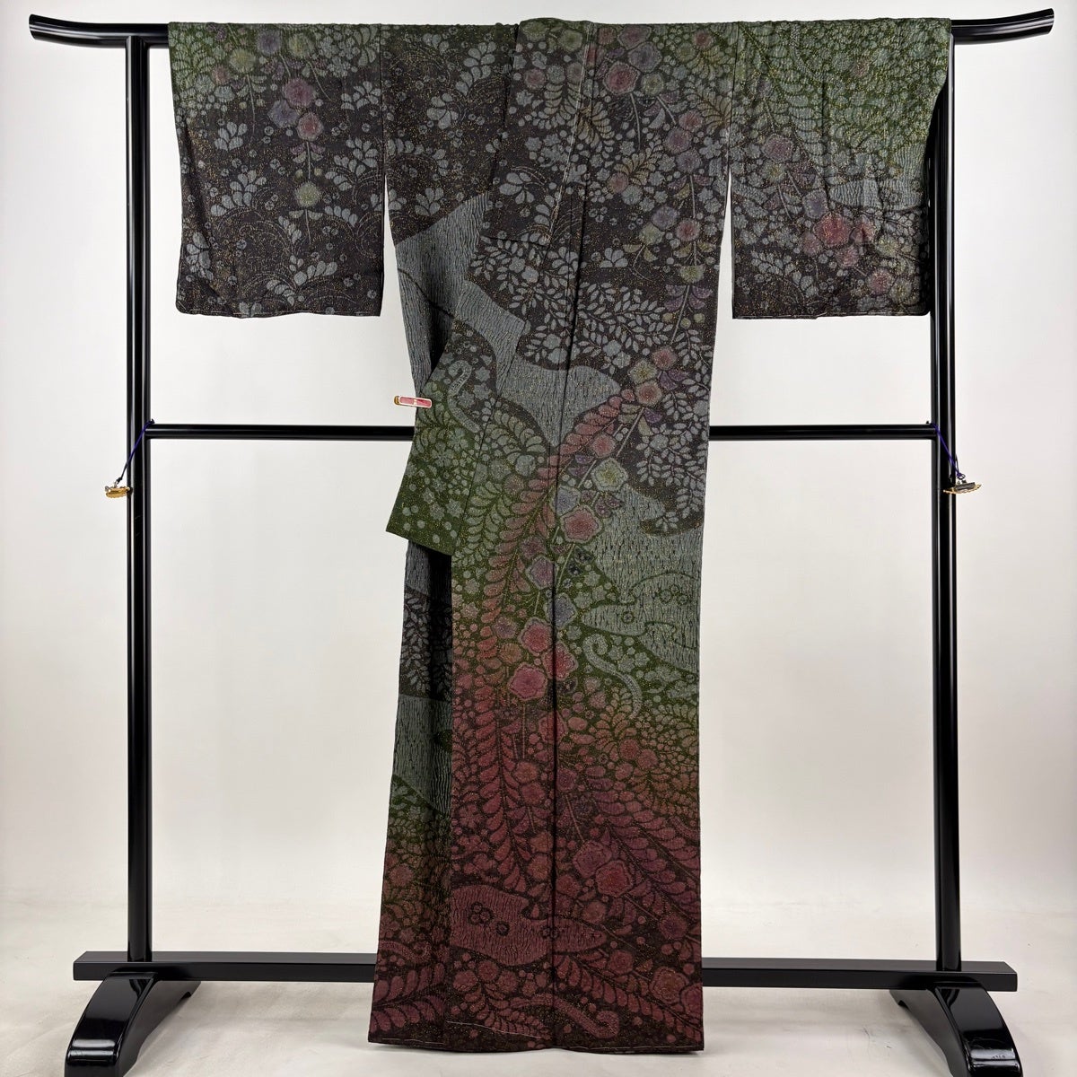 美品】 訪問着 身丈163cm 裄丈66.5cm M 袷 落款あり 辻が花柄 霞 金