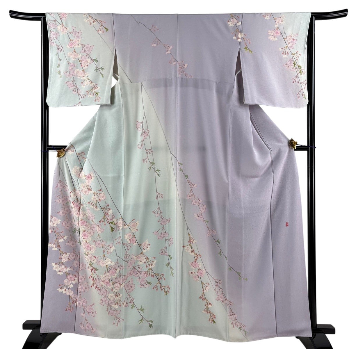 訪問着 身丈162.5cm 裄丈64.5cm M 袷 落款あり 枝垂れ桜 染め分け