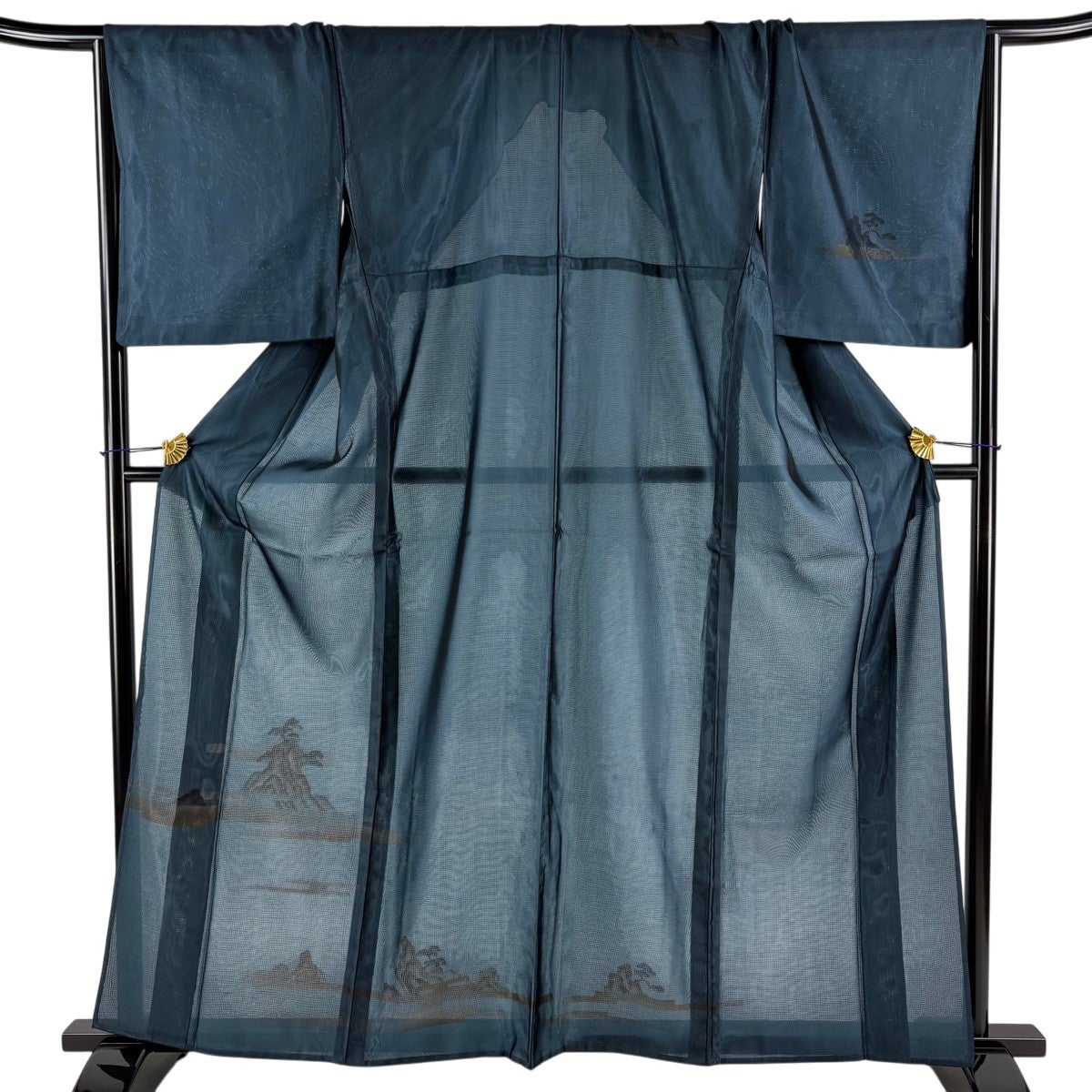 訪問着 身丈161.5cm 裄丈68cm L 紗絽袷 松 ヱ霞 金銀彩 青緑 正絹 名品