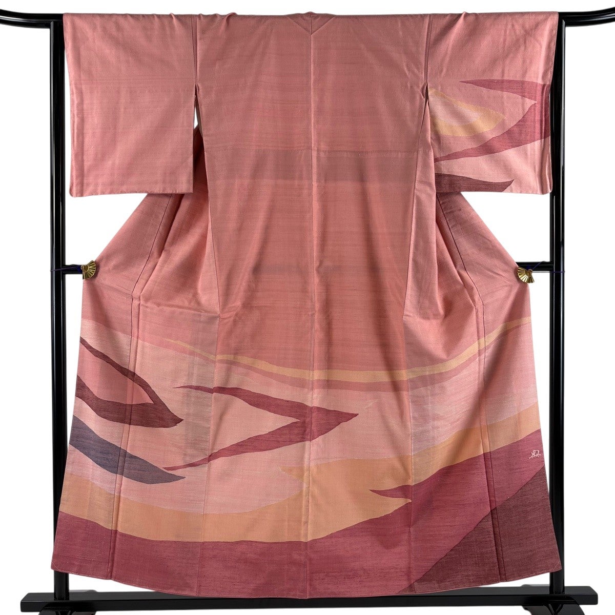 美品】 付下げ 身丈156.5cm 裄丈64cm M 袷 能州紬地 落款あり 霞 幾何