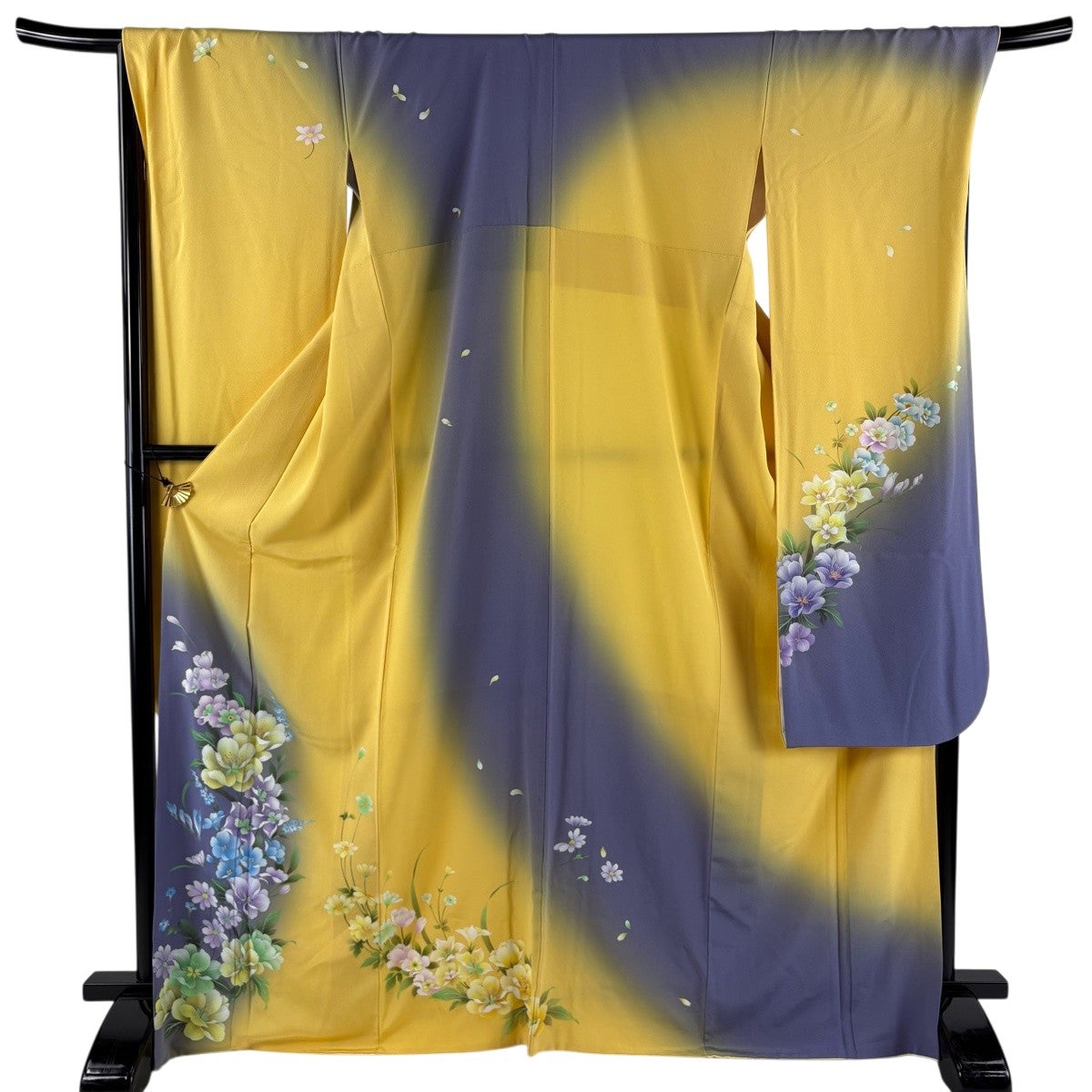 振袖 身丈168.5cm 裄丈66cm 正絹 秀品 【中古】 振袖 身丈168.5cm 裄丈69.5cm L 袷 草花 染め分け ぼかし 黄色 正絹 秀