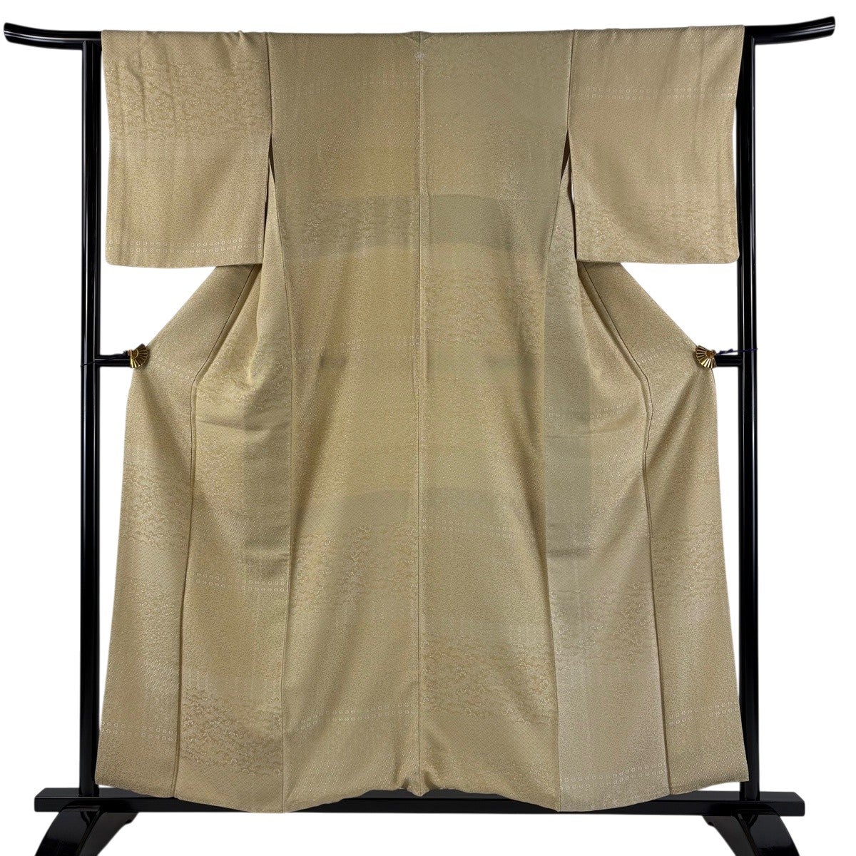 小紋 身丈161cm 裄丈67.5cm L 袷 紬地 向かい鶴 菱 紫 正絹 秀品｜中古