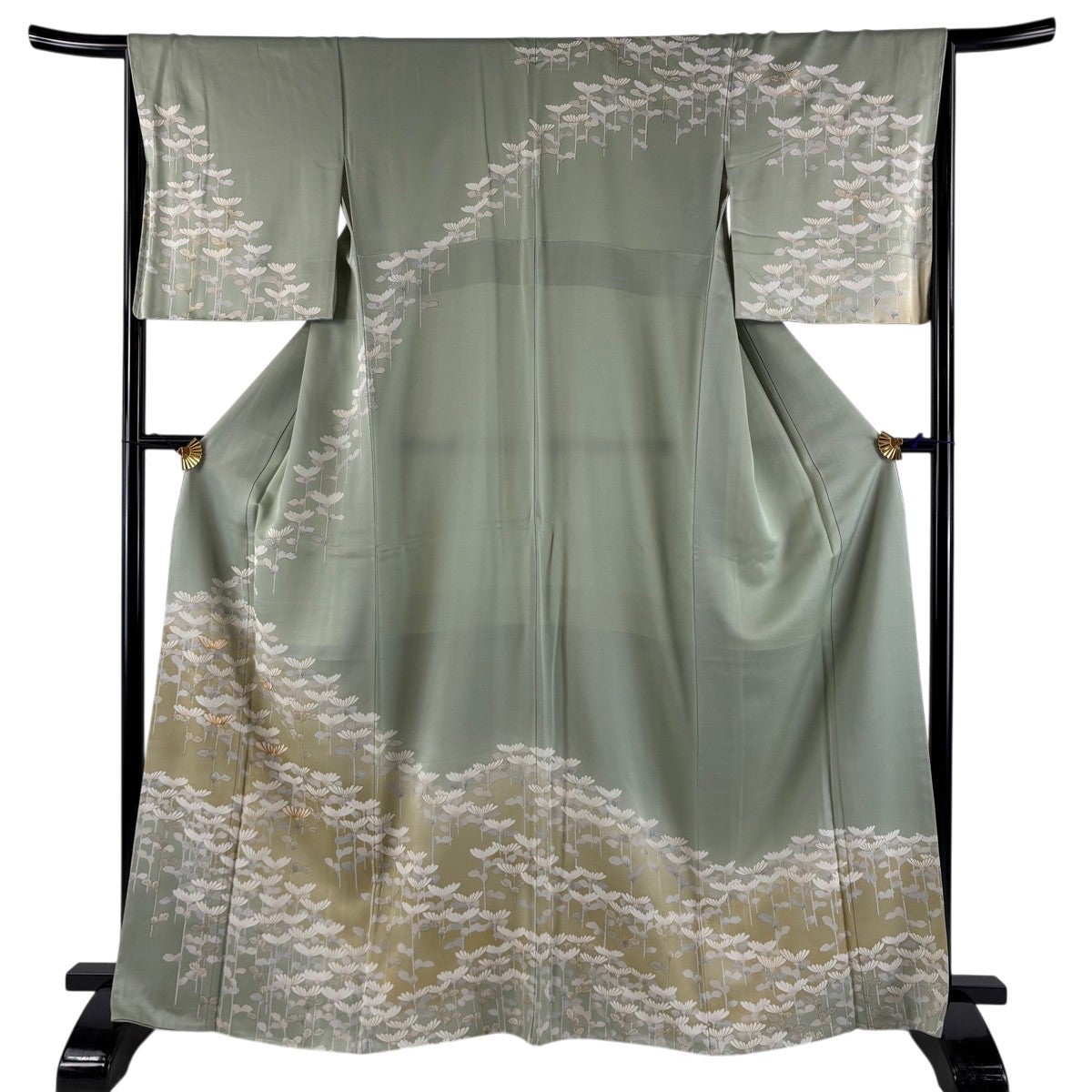 美品】 訪問着 身丈165cm 裄丈65cm M 袷 菊 金糸 金彩 薄緑 正絹 秀品