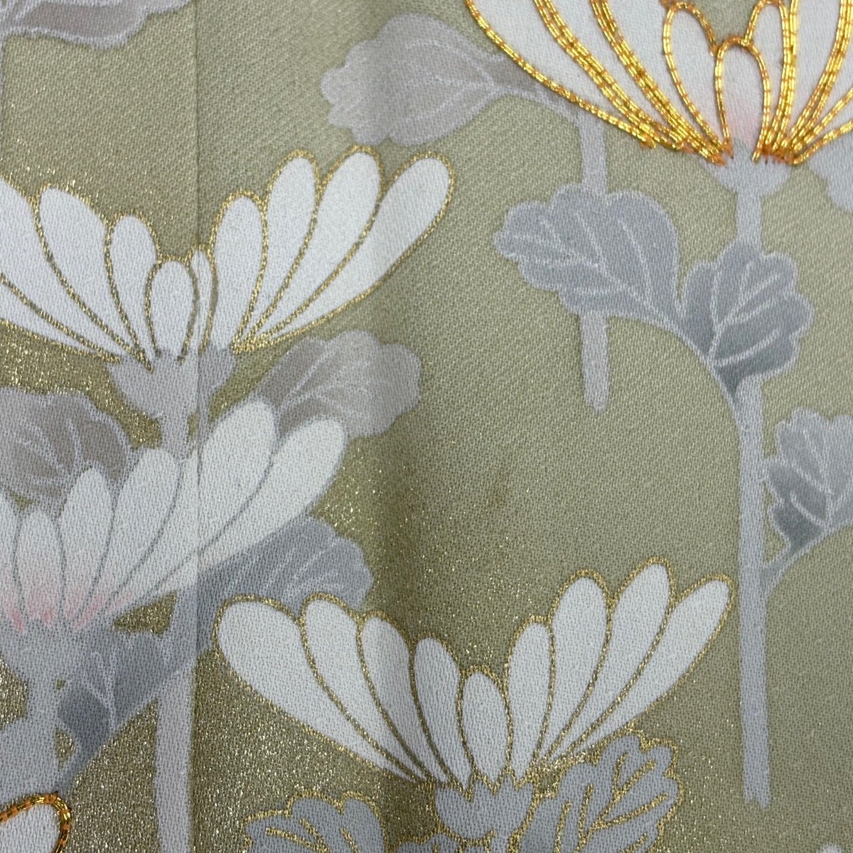 美品】 訪問着 身丈165cm 裄丈65cm M 袷 菊 金糸 金彩 薄緑 正絹 秀品