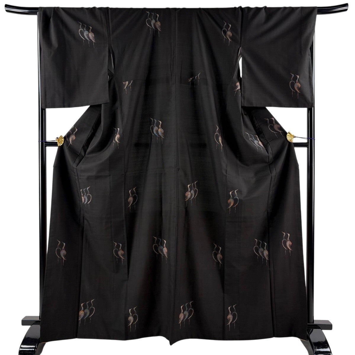 紬 身丈169cm 裄丈68.5cm L 袷 鶴 焦茶色 正絹 秀品｜中古・古着
