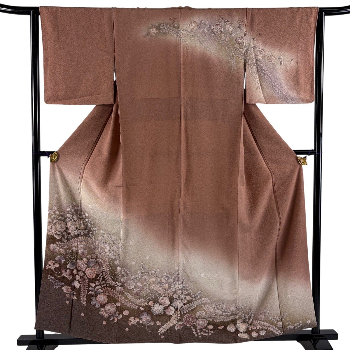 美品】 訪問着 身丈159.5cm 裄丈62cm S 袷 辻が花柄 ぼかし 薄小豆
