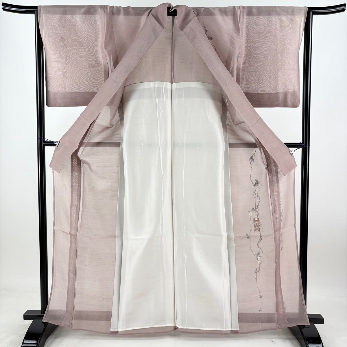 付下げ 身丈164.5cm 裄丈64.5cm M 薄物 夏紬地 藤 山鉾 刺繍 薄小豆