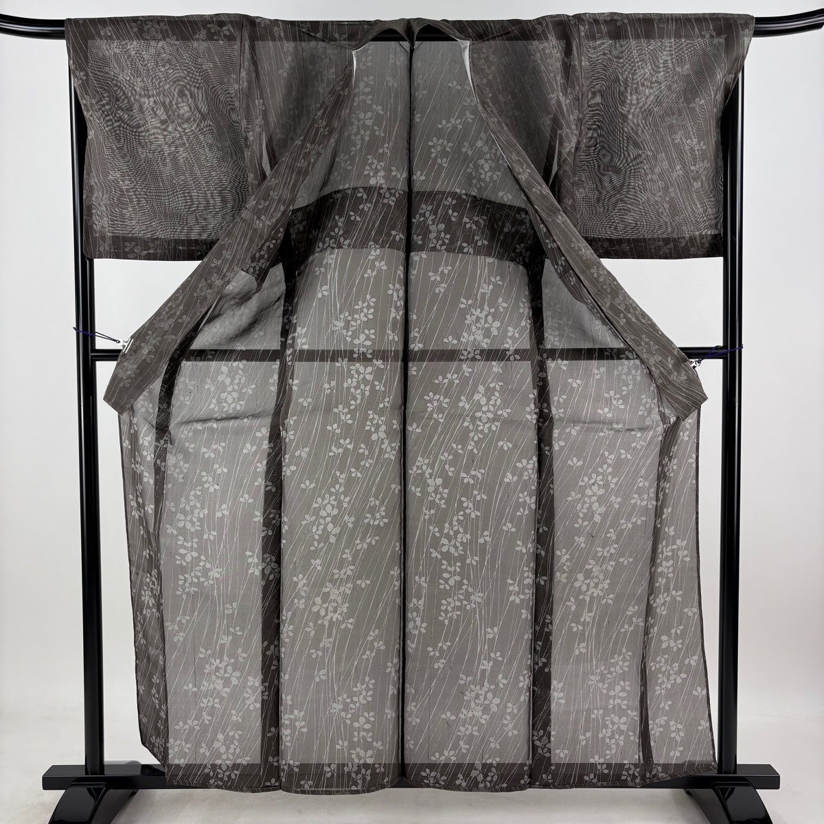 ★専用★美品 羅 夏 夏着物 小紋 幾何柄 黒 黄色 身丈161cm 正絹 美品】 小紋 身丈161cm 裄丈68cm L 薄物 夏紬地 絹芭蕉 萩 焦茶色 正絹