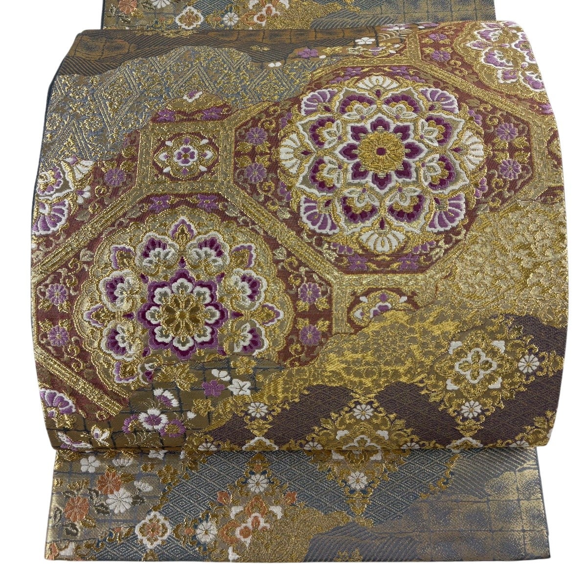 美品】 袋帯 逸品 じゅらく 落款あり じゅらく帝王紫 蜀江華文 草花