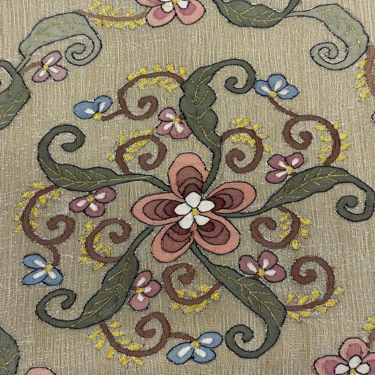 袋帯 逸品 夏帯 花唐草 金糸 灰茶 お太鼓柄 正絹｜中古・古着