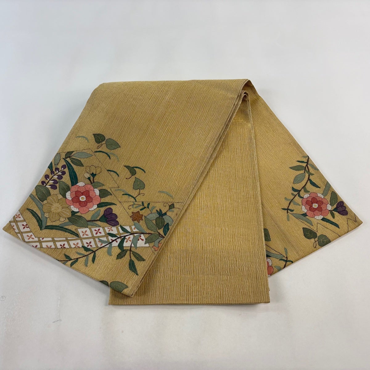 袋帯 逸品 草花 枝花 金糸 金色 お太鼓柄 正絹｜中古・古着
