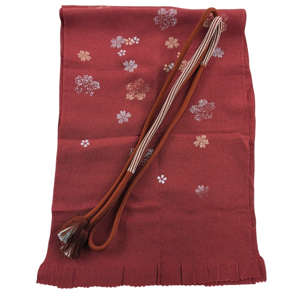 反物 秀品 小紋 更紗柄 縮緬 山吹茶色 正絹｜中古・古着・リサイクル