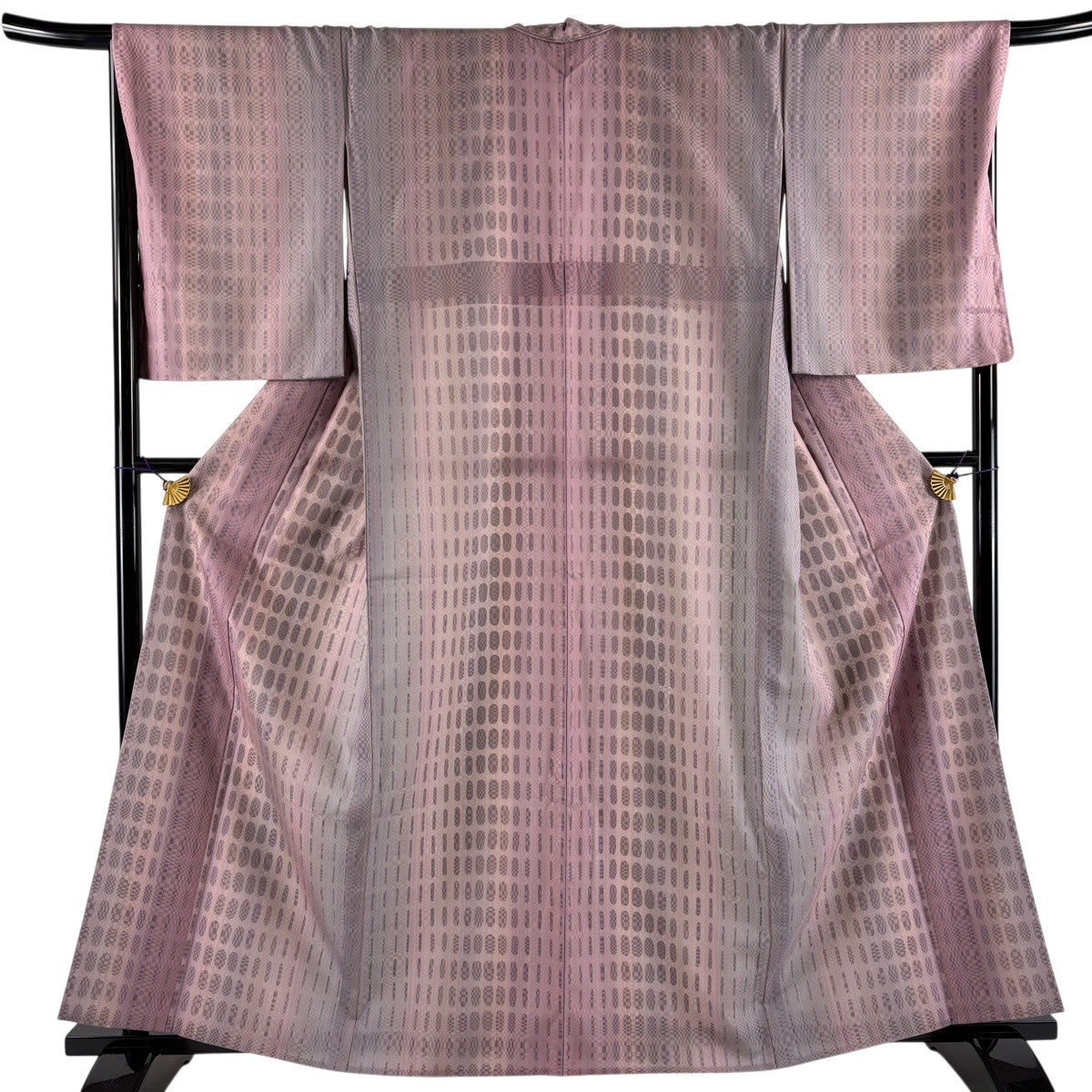 美品】 小紋 身丈161cm 裄丈67.5cm L 袷 幾何学模様 変わり市松 小豆色
