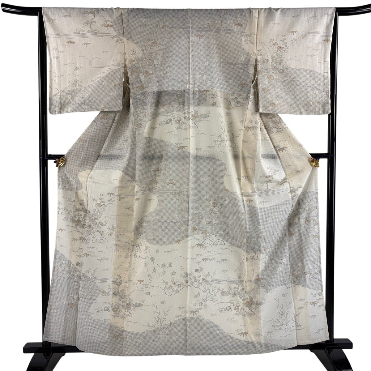 美品】 訪問着 身丈162cm 裄丈64.5cm M 薄物 夏紬地 秋草 松竹梅 金彩