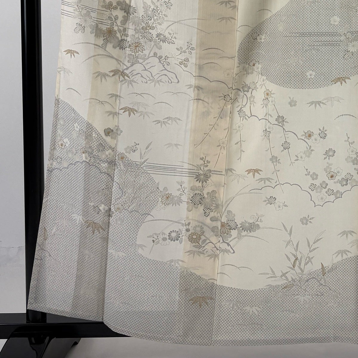 美品】 訪問着 身丈162cm 裄丈64.5cm M 薄物 夏紬地 秋草 松竹梅 金彩