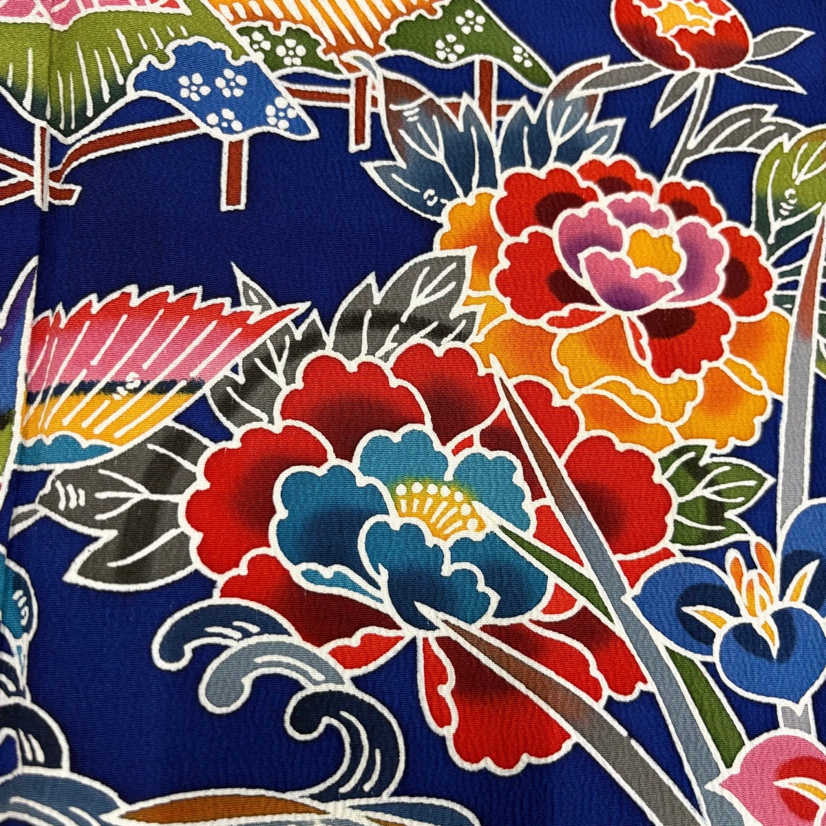 振袖 身丈158cm 裄丈64cm M 袷 草花 山 青紫 正絹 名品｜中古・古着