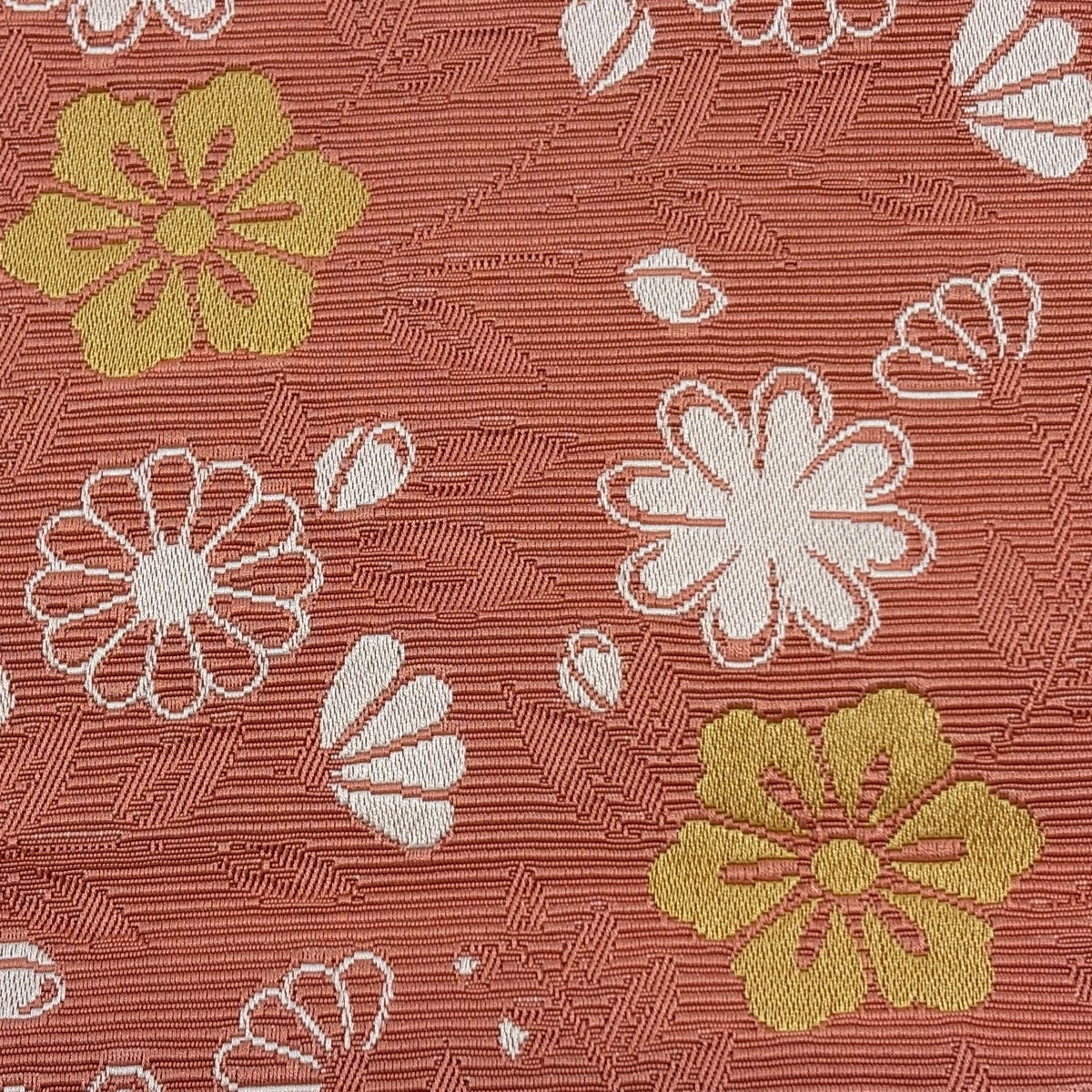 美品】半幅帯 優品 草花 薄オレンジ 化繊｜中古・古着・リサイクル着物