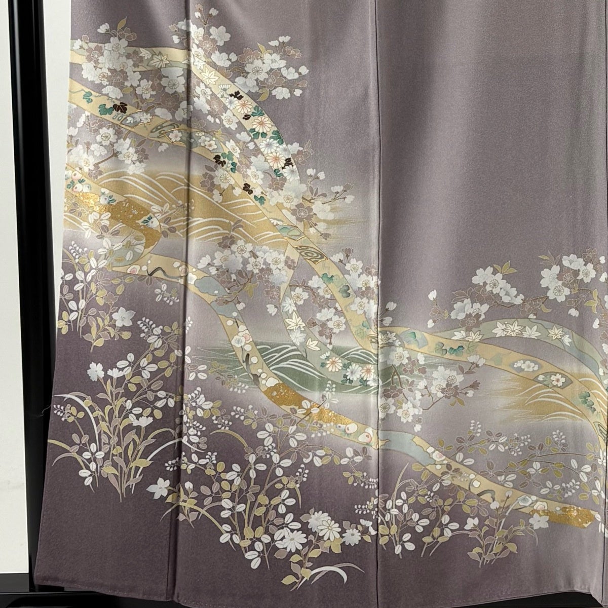 訪問着 身丈159cm 裄丈65cm M 袷 桜 鬘帯 金糸 金彩 薄紫 正絹 秀品