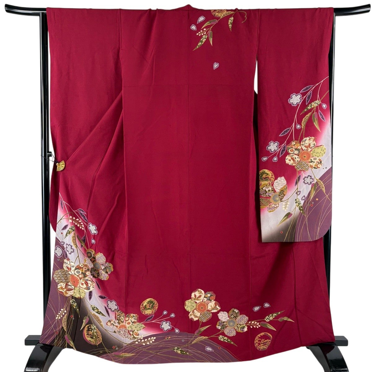 振袖 身丈163cm 裄丈66.5cm 正絹 名品 【中古】 振袖 身丈162cm 裄丈67.5cm L 袷 桜 梅 銀通し 箔 青 正絹 名品 【中古